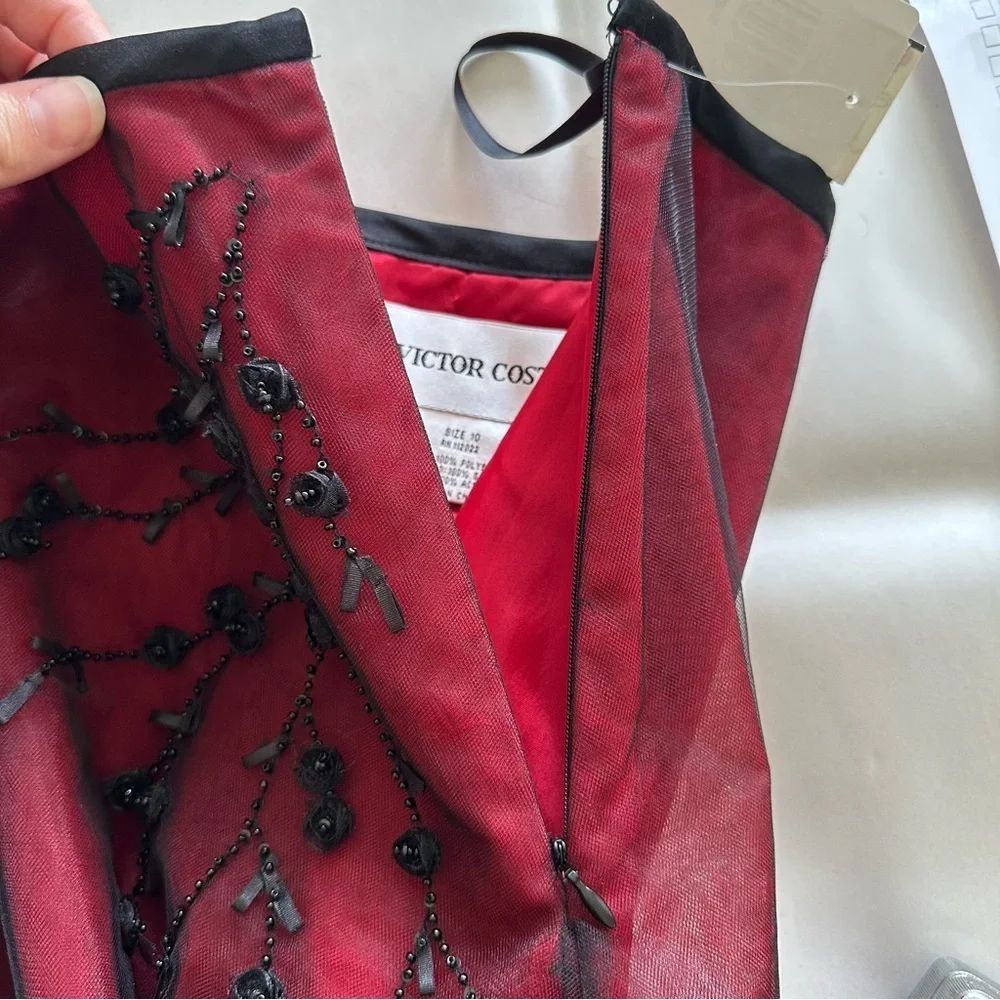 NWT Whimsigoth Skirt Y2K Women 10 Beaded Red Black Tulle Aline Dark Fairy Silk